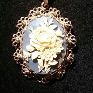 Vintage Ceci Blue Rose Cameo Necklace